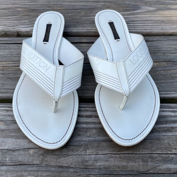 Louis Vuitton Women Sandal Shoes White Leather Thong Flat Made in Italy Size 40 - Picture 4 of 13